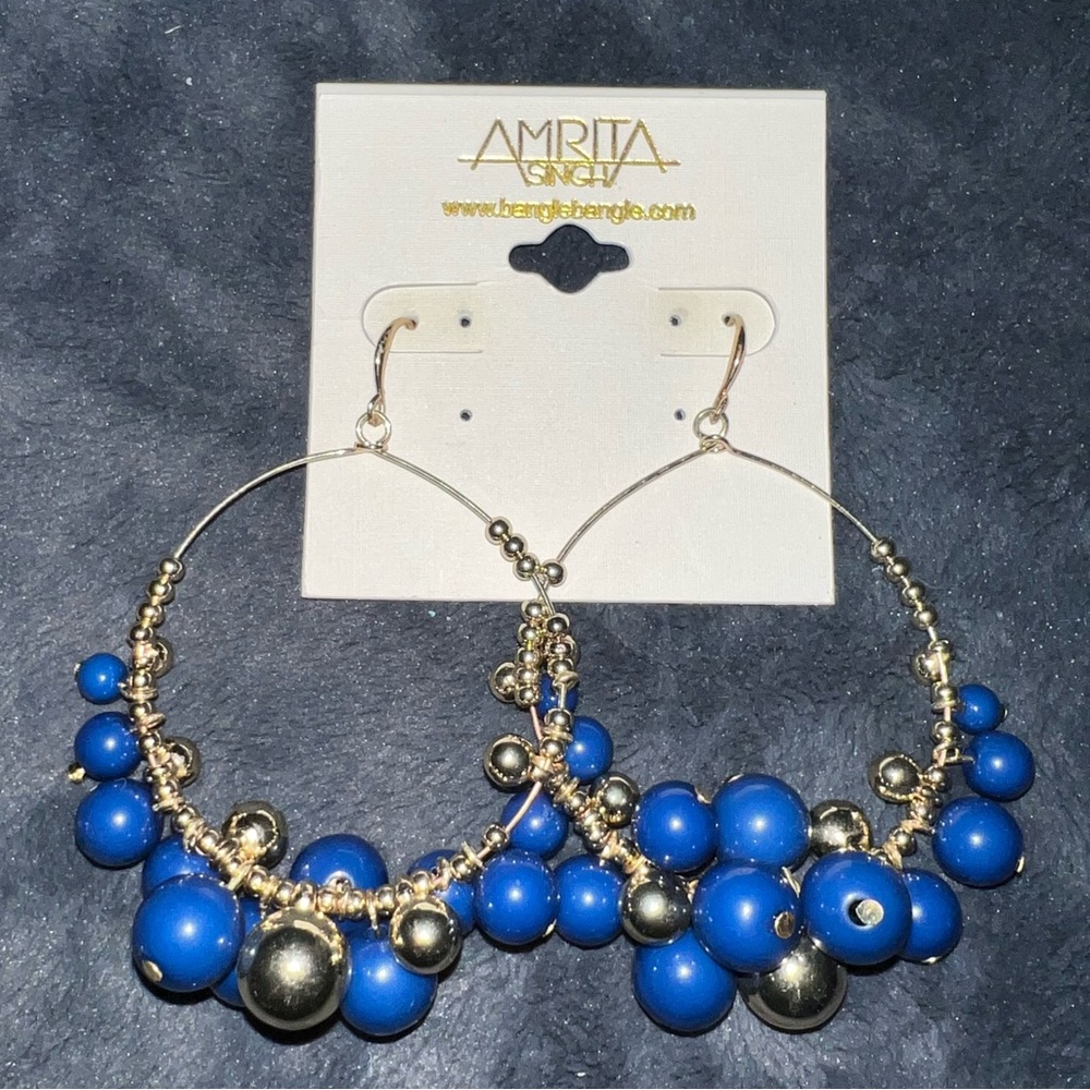 New Amrita Singh ERC22 Blue Lapis Dangle Beaded Hoop Earrings